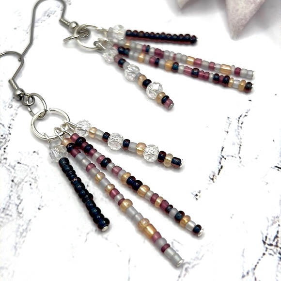 Four Tiered Seed Bead Earrings. - Picture 3 of 4